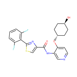 O=C(Nc1cnccc1O[C@H]1CC[C@H](O)CC1)c1csc(-c2c(F)cccc2F)n1 ZINC000299821850