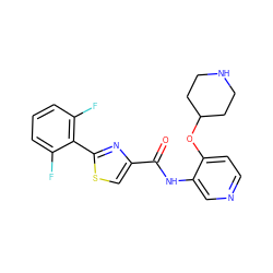 O=C(Nc1cnccc1OC1CCNCC1)c1csc(-c2c(F)cccc2F)n1 ZINC000205520433