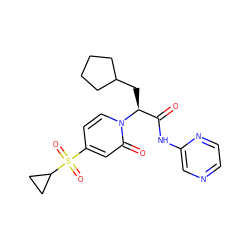 O=C(Nc1cnccn1)[C@H](CC1CCCC1)n1ccc(S(=O)(=O)C2CC2)cc1=O ZINC000071281121