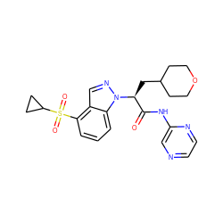 O=C(Nc1cnccn1)[C@H](CC1CCOCC1)n1ncc2c(S(=O)(=O)C3CC3)cccc21 ZINC000148406393