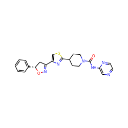 O=C(Nc1cnccn1)N1CCC(c2nc(C3=NO[C@H](c4ccccc4)C3)cs2)CC1 ZINC000653851905