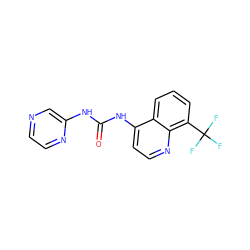 O=C(Nc1cnccn1)Nc1ccnc2c(C(F)(F)F)cccc12 ZINC000043195060