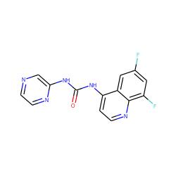 O=C(Nc1cnccn1)Nc1ccnc2c(F)cc(F)cc12 ZINC000063540317