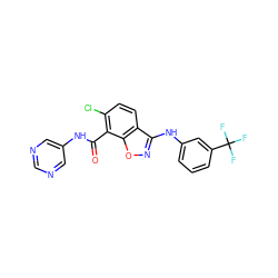 O=C(Nc1cncnc1)c1c(Cl)ccc2c(Nc3cccc(C(F)(F)F)c3)noc12 ZINC000020149010