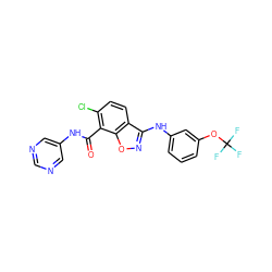 O=C(Nc1cncnc1)c1c(Cl)ccc2c(Nc3cccc(OC(F)(F)F)c3)noc12 ZINC000040943014