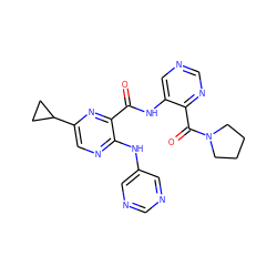 O=C(Nc1cncnc1C(=O)N1CCCC1)c1nc(C2CC2)cnc1Nc1cncnc1 ZINC000169701840