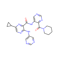 O=C(Nc1cncnc1C(=O)N1CCCCC1)c1nc(C2CC2)cnc1Nc1cncnc1 ZINC000169701833