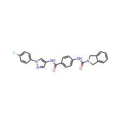 O=C(Nc1cnn(-c2ccc(F)cc2)c1)c1ccc(NC(=O)N2Cc3ccccc3C2)cc1 ZINC000167051110