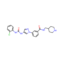 O=C(Nc1cnn(-c2cccc(C(=O)NCC3CCNCC3)c2)c1)Nc1ccccc1Cl ZINC000220891880