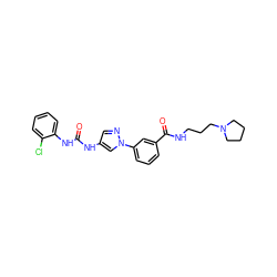 O=C(Nc1cnn(-c2cccc(C(=O)NCCCN3CCCC3)c2)c1)Nc1ccccc1Cl ZINC000299818586