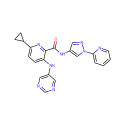 O=C(Nc1cnn(-c2ccccn2)c1)c1nc(C2CC2)ccc1Nc1cncnc1 ZINC000096167433