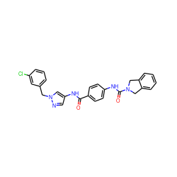 O=C(Nc1cnn(Cc2cccc(Cl)c2)c1)c1ccc(NC(=O)N2Cc3ccccc3C2)cc1 ZINC000167101866