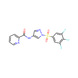 O=C(Nc1cnn(S(=O)(=O)c2cc(F)c(F)c(F)c2)c1)c1ccccn1 ZINC000116776460