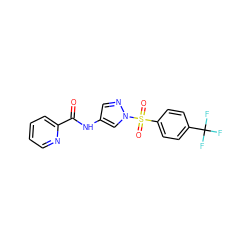 O=C(Nc1cnn(S(=O)(=O)c2ccc(C(F)(F)F)cc2)c1)c1ccccn1 ZINC000198768369