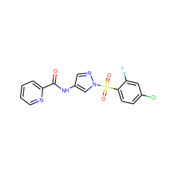 O=C(Nc1cnn(S(=O)(=O)c2ccc(Cl)cc2F)c1)c1ccccn1 ZINC000116782010