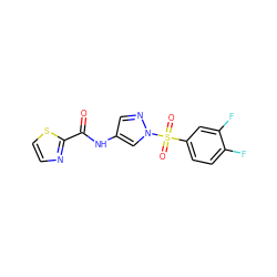 O=C(Nc1cnn(S(=O)(=O)c2ccc(F)c(F)c2)c1)c1nccs1 ZINC000116776319