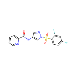 O=C(Nc1cnn(S(=O)(=O)c2ccc(F)cc2F)c1)c1ccccn1 ZINC000198775421