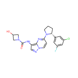 O=C(Nc1cnn2ccc(N3CCC[C@@H]3c3cc(F)cc(Cl)c3)nc12)N1CC(O)C1 ZINC000118411228