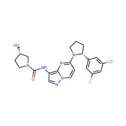 O=C(Nc1cnn2ccc(N3CCC[C@@H]3c3cc(F)cc(Cl)c3)nc12)N1CC[C@H](O)C1 ZINC000118396090