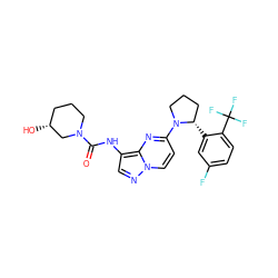 O=C(Nc1cnn2ccc(N3CCC[C@@H]3c3cc(F)ccc3C(F)(F)F)nc12)N1CCC[C@@H](O)C1 ZINC000118396401