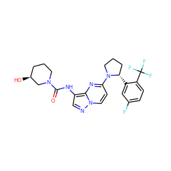 O=C(Nc1cnn2ccc(N3CCC[C@@H]3c3cc(F)ccc3C(F)(F)F)nc12)N1CCC[C@H](O)C1 ZINC000118396390