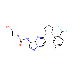 O=C(Nc1cnn2ccc(N3CCC[C@@H]3c3cc(F)ccc3C(F)F)nc12)N1CC(O)C1 ZINC000118400315