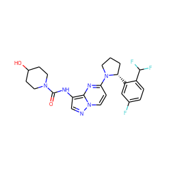 O=C(Nc1cnn2ccc(N3CCC[C@@H]3c3cc(F)ccc3C(F)F)nc12)N1CCC(O)CC1 ZINC000118394158