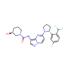 O=C(Nc1cnn2ccc(N3CCC[C@@H]3c3cc(F)ccc3C(F)F)nc12)N1CCC[C@H](O)C1 ZINC000118386891