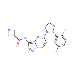 O=C(Nc1cnn2ccc(N3CCC[C@@H]3c3cc(F)ccc3Cl)nc12)C1CNC1 ZINC000118393355