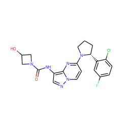 O=C(Nc1cnn2ccc(N3CCC[C@@H]3c3cc(F)ccc3Cl)nc12)N1CC(O)C1 ZINC000118394057