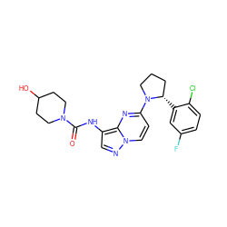 O=C(Nc1cnn2ccc(N3CCC[C@@H]3c3cc(F)ccc3Cl)nc12)N1CCC(O)CC1 ZINC000118410006