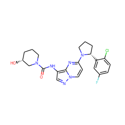 O=C(Nc1cnn2ccc(N3CCC[C@@H]3c3cc(F)ccc3Cl)nc12)N1CCC[C@@H](O)C1 ZINC000118396041