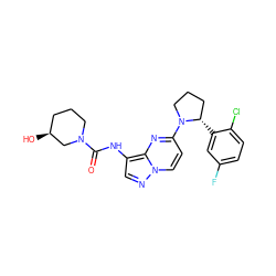 O=C(Nc1cnn2ccc(N3CCC[C@@H]3c3cc(F)ccc3Cl)nc12)N1CCC[C@H](O)C1 ZINC000118396074