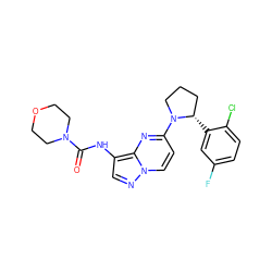 O=C(Nc1cnn2ccc(N3CCC[C@@H]3c3cc(F)ccc3Cl)nc12)N1CCOCC1 ZINC000118389282