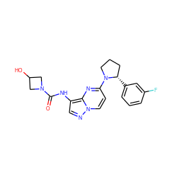 O=C(Nc1cnn2ccc(N3CCC[C@@H]3c3cccc(F)c3)nc12)N1CC(O)C1 ZINC000118394402