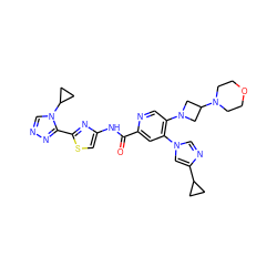 O=C(Nc1csc(-c2nncn2C2CC2)n1)c1cc(-n2cnc(C3CC3)c2)c(N2CC(N3CCOCC3)C2)cn1 ZINC001772579802