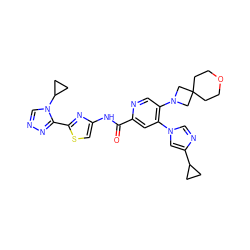 O=C(Nc1csc(-c2nncn2C2CC2)n1)c1cc(-n2cnc(C3CC3)c2)c(N2CC3(CCOCC3)C2)cn1 ZINC001772587445