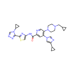 O=C(Nc1csc(-c2nncn2C2CC2)n1)c1cc(-n2cnc(C3CC3)c2)c(N2CCN(CC3CC3)CC2)cn1 ZINC001772646596