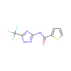 O=C(Nc1n[nH]c(C(F)(F)F)n1)c1cccs1 ZINC000012733178