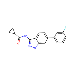 O=C(Nc1n[nH]c2cc(-c3cccc(F)c3)ccc12)C1CC1 ZINC000013538612