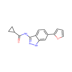 O=C(Nc1n[nH]c2cc(-c3ccco3)ccc12)C1CC1 ZINC000012354791