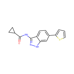 O=C(Nc1n[nH]c2cc(-c3cccs3)ccc12)C1CC1 ZINC000013538622