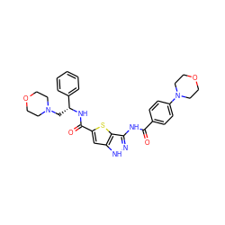 O=C(Nc1n[nH]c2cc(C(=O)N[C@H](CN3CCOCC3)c3ccccc3)sc12)c1ccc(N2CCOCC2)cc1 ZINC000064540283