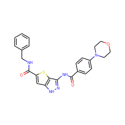 O=C(Nc1n[nH]c2cc(C(=O)NCc3ccccc3)sc12)c1ccc(N2CCOCC2)cc1 ZINC000036474221