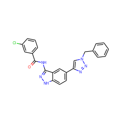 O=C(Nc1n[nH]c2ccc(-c3cn(Cc4ccccc4)nn3)cc12)c1cccc(Cl)c1 ZINC000063539990