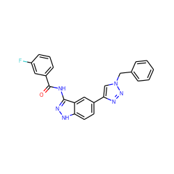 O=C(Nc1n[nH]c2ccc(-c3cn(Cc4ccccc4)nn3)cc12)c1cccc(F)c1 ZINC000063298295