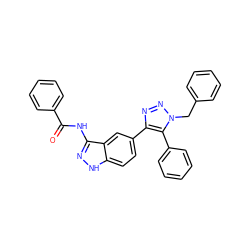 O=C(Nc1n[nH]c2ccc(-c3nnn(Cc4ccccc4)c3-c3ccccc3)cc12)c1ccccc1 ZINC000147760045