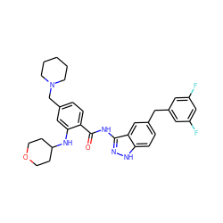 O=C(Nc1n[nH]c2ccc(Cc3cc(F)cc(F)c3)cc12)c1ccc(CN2CCCCC2)cc1NC1CCOCC1 ZINC000200764497