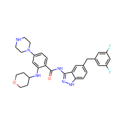 O=C(Nc1n[nH]c2ccc(Cc3cc(F)cc(F)c3)cc12)c1ccc(N2CCNCC2)cc1NC1CCOCC1 ZINC000148765969