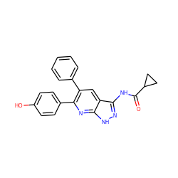 O=C(Nc1n[nH]c2nc(-c3ccc(O)cc3)c(-c3ccccc3)cc12)C1CC1 ZINC000012355108